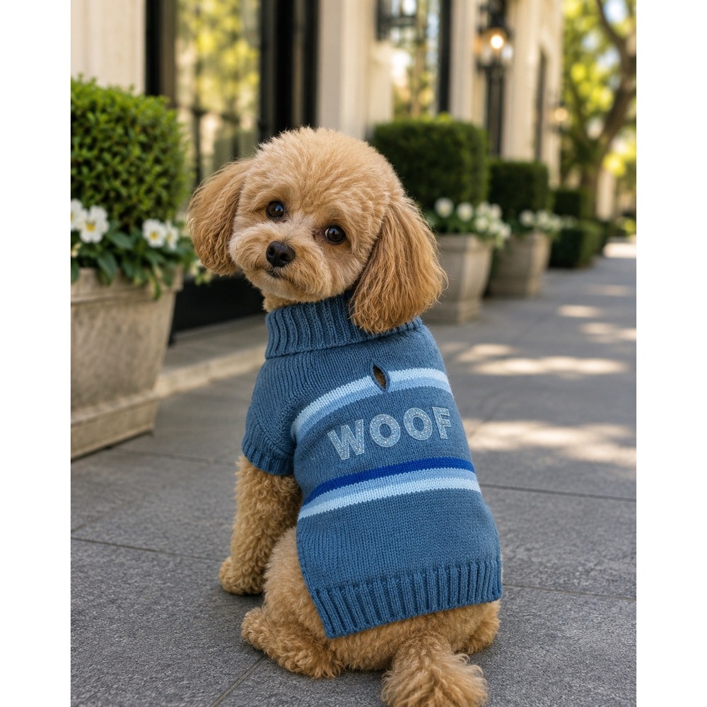 Dog Sweater Blue Size S Good WOOFโ Glitter Graphic Striped Knit